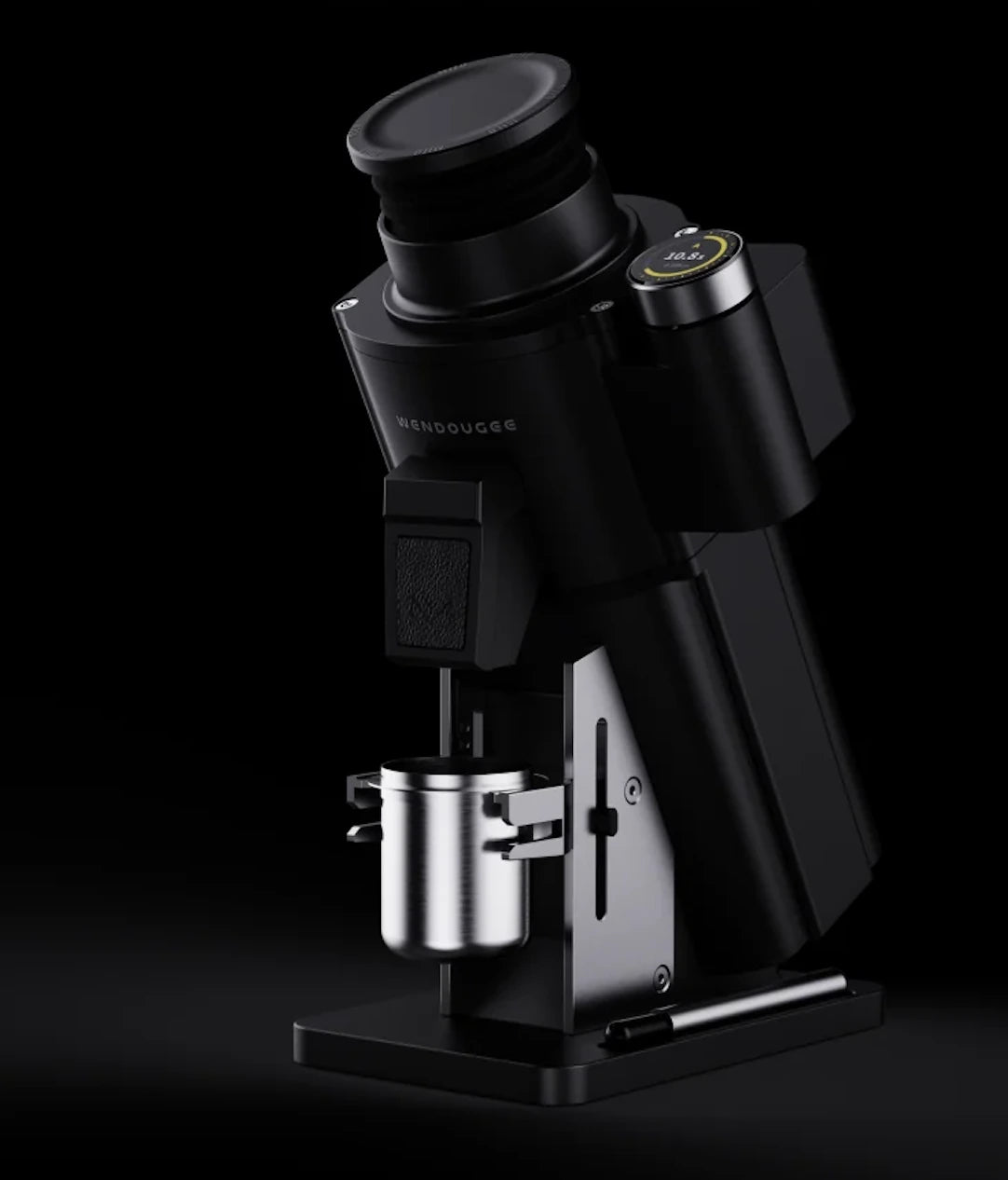 Wendougee MILO Play precision single-dose grinder displayed against a black background.