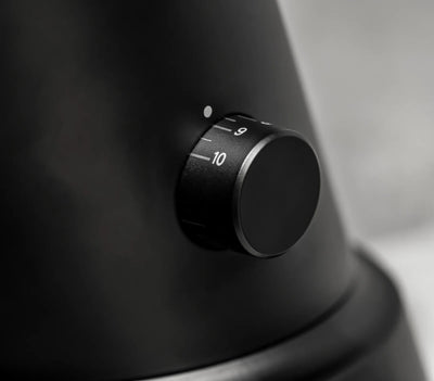 WPM ZP1 Single Dose Grinder grind adjustment dial showing settings from 1 to 10 for precise coffee grinding.