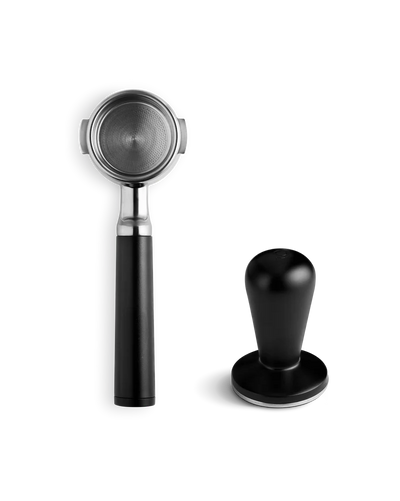 Fellow Espresso Series 1 espresso machine portafilter and tamper for precise coffee preparation.