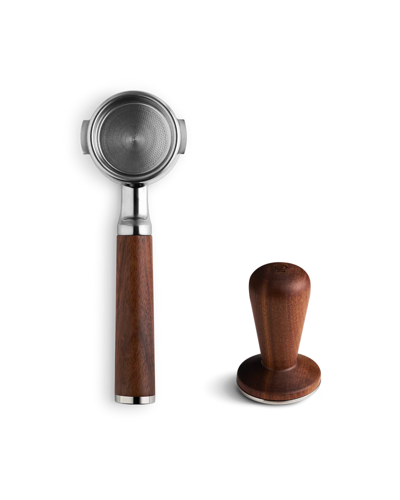 Fellow Espresso Series 1 portafilter and wooden tamper set for perfect espresso brewing.