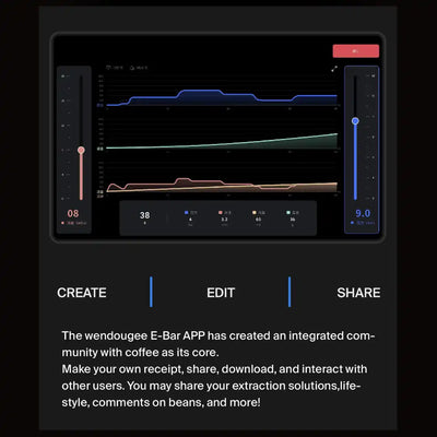 Wendougee DATA S Screen of a digital app interface with graphs and text on a dark background of t5he Wendougee E-bar app to create your own pressure profiling curves